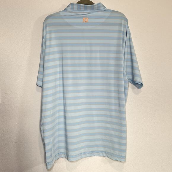 Footjoy FJ Polo Shirt Size 2XL Blue Orange Tonal Stripe Lisle Golf Dad Preppy - Picture 8 of 12